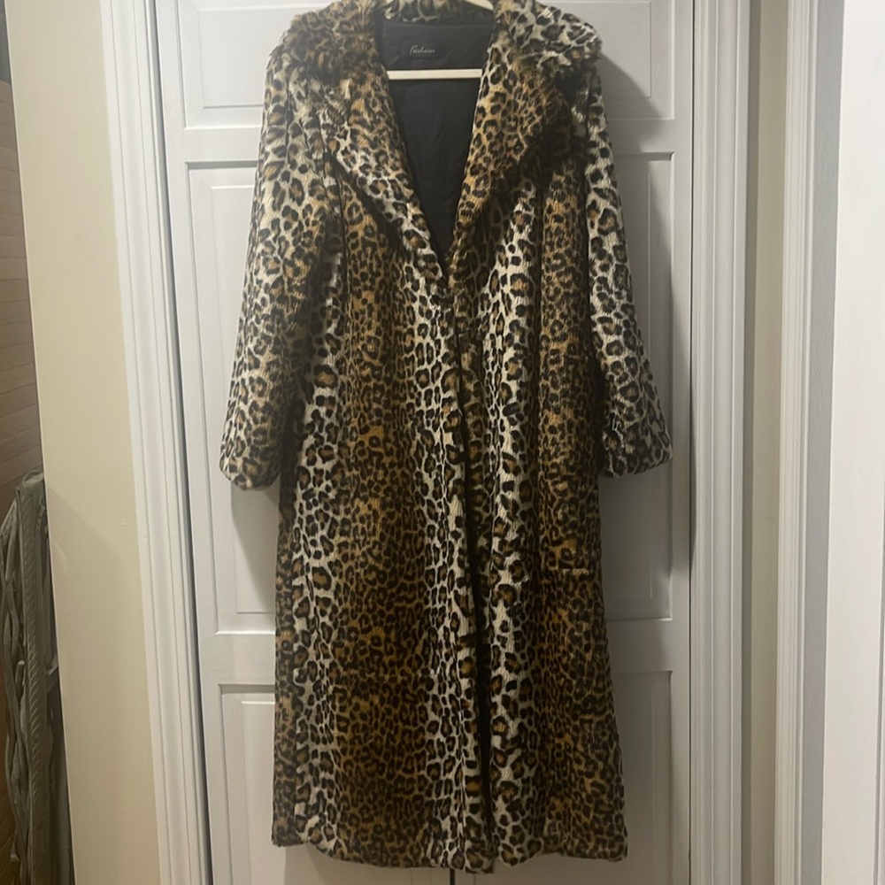 Leopard Cheetah Ocelot Faux  Fur Long Coat